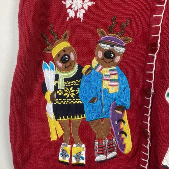 White Stag Winter Reindeer Holiday Christmas 16W Red Embroidered Sweater Vest - Picture 3 of 12